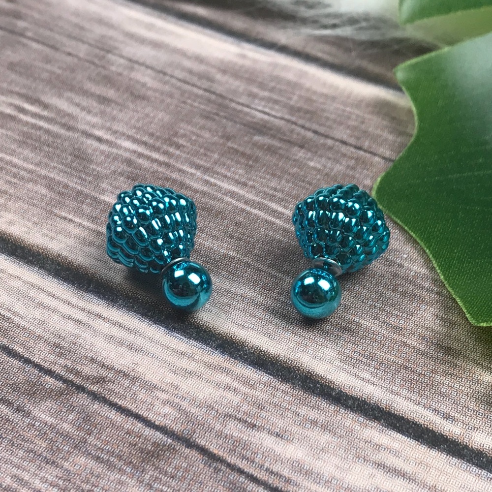 New! Blue Turquoise Bubble Shine Finish Earrings